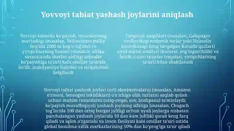 Hayvonot olamining yashash tarzi, ko'patishi va tarqalish turlari 4