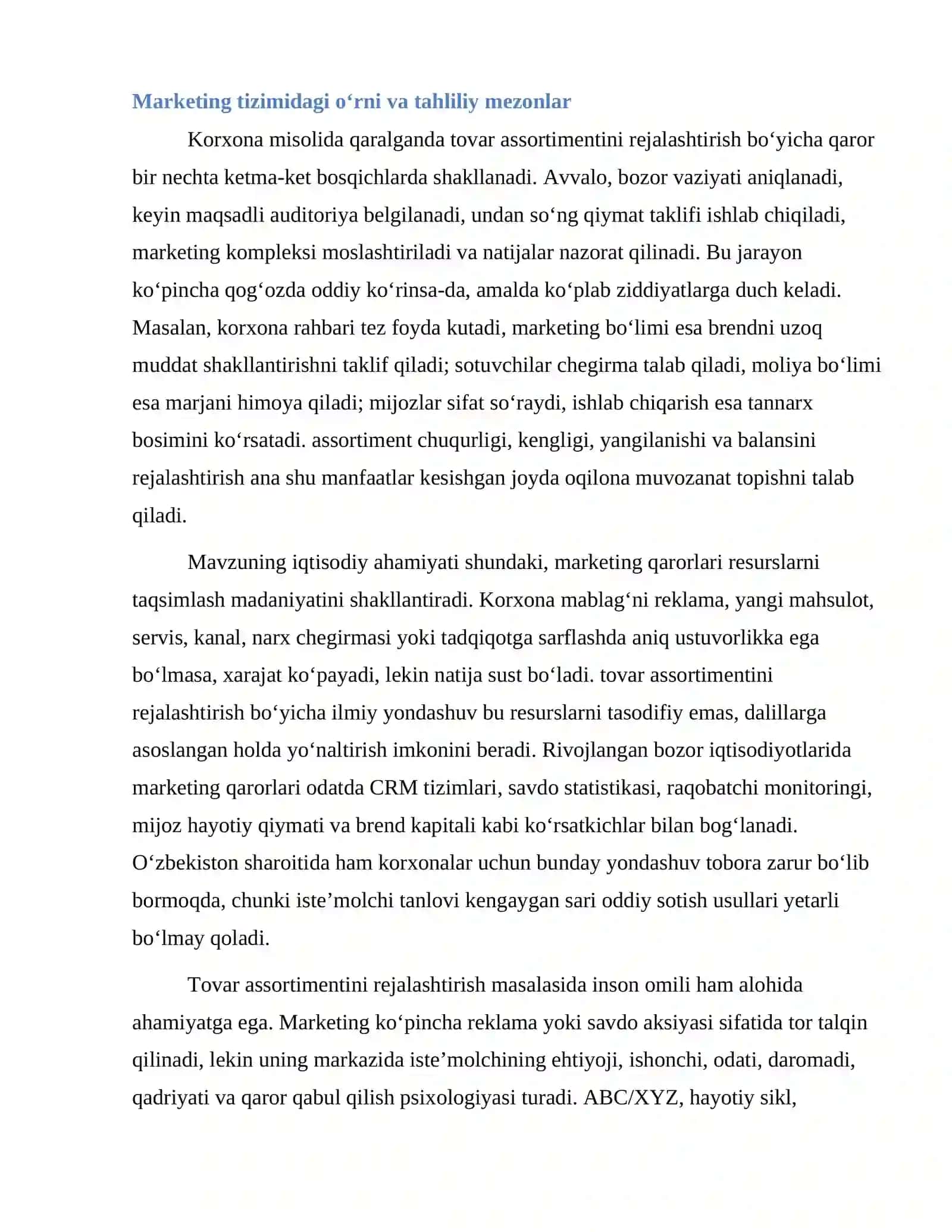Tovar assortimentini rejalashtirish 4