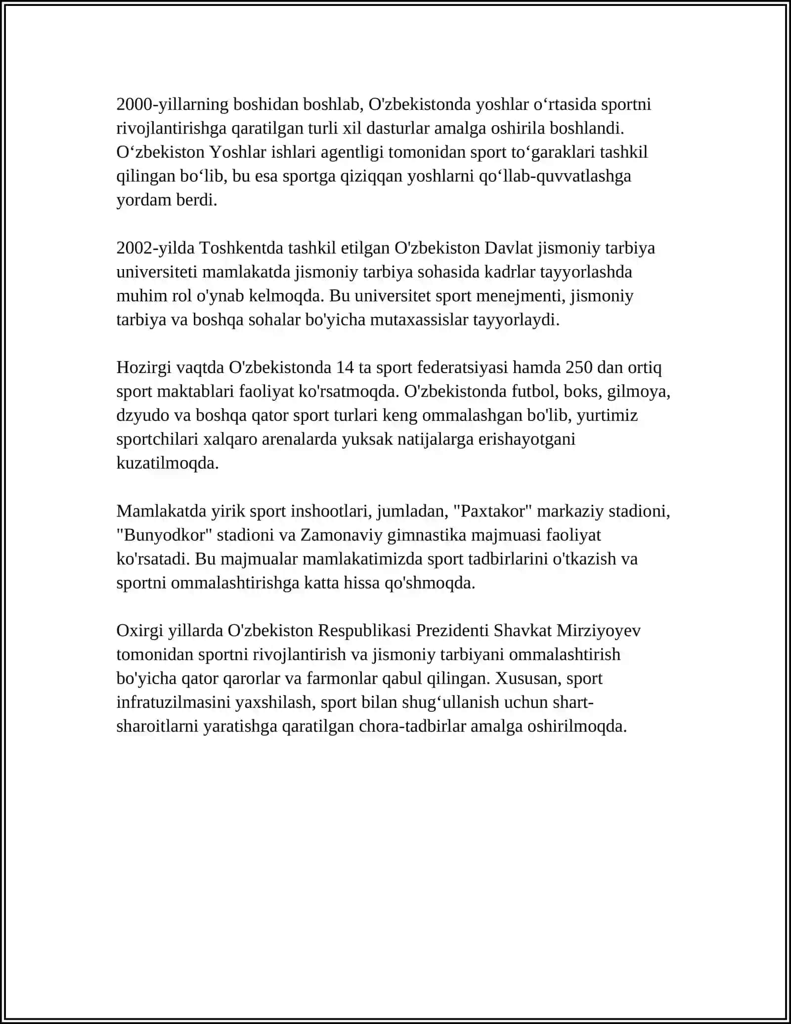Mamlakatimizda Jismoniy Madaniyat Tizimi Mavzusiga Yozma Ish 4