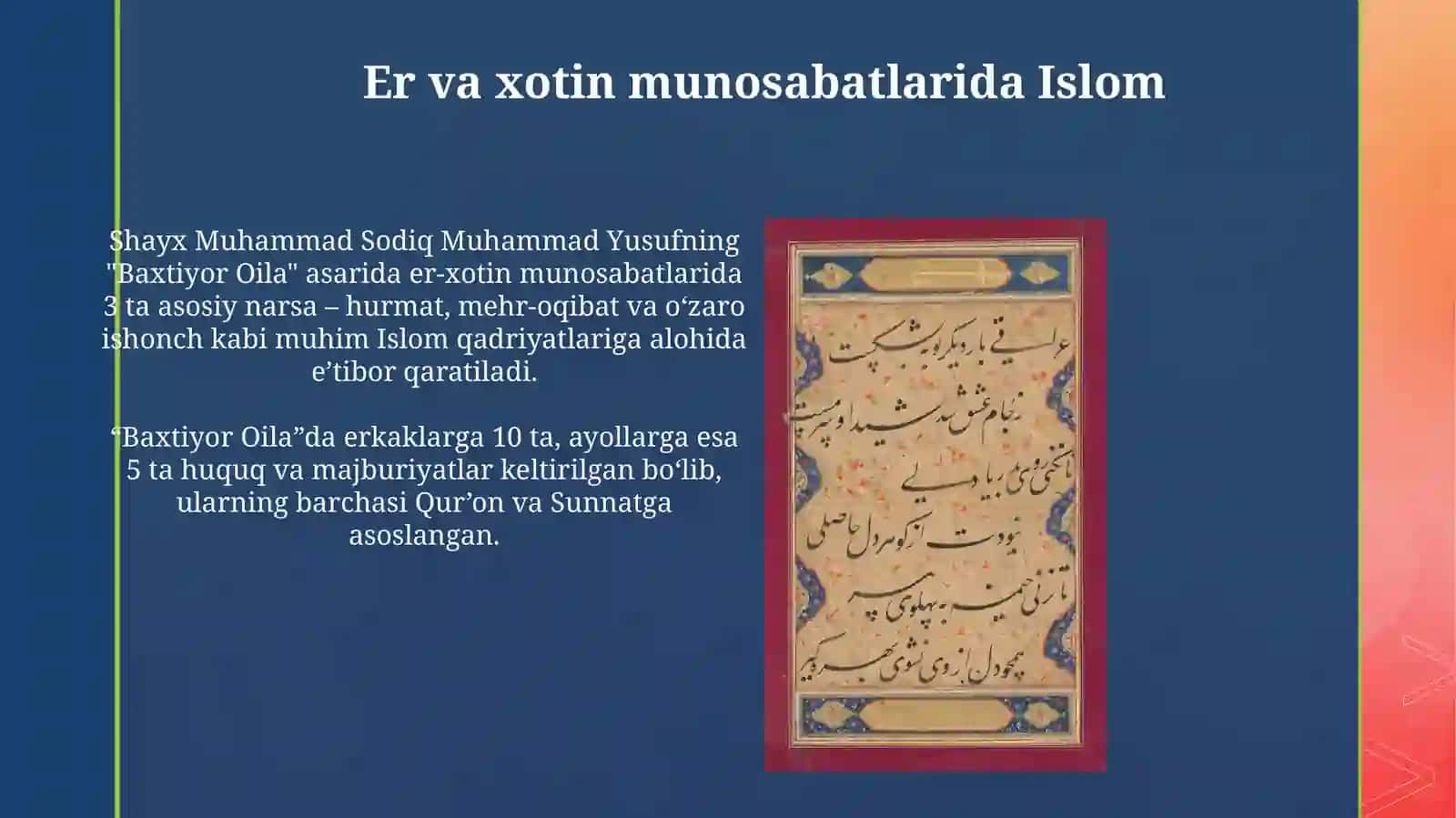 Shayx Muhammad Sodiq Muhammad Yusuf Baxtiyor oilaasarida islom qadriyatlarining talqini 4