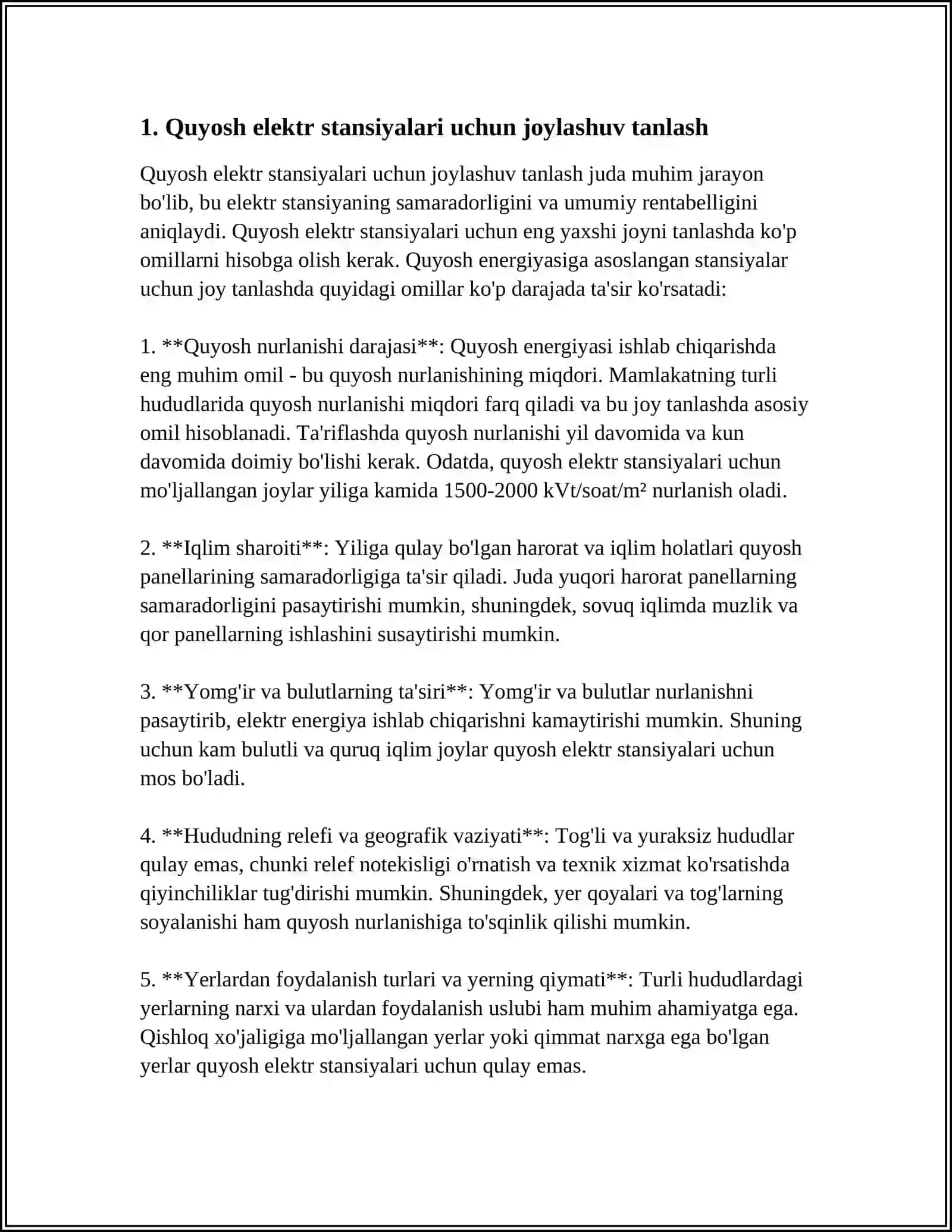 QUYOSH ELEKTR STANSIYALARI. QUYOSH PANELLARI VA KOLLEKTORLAR 4