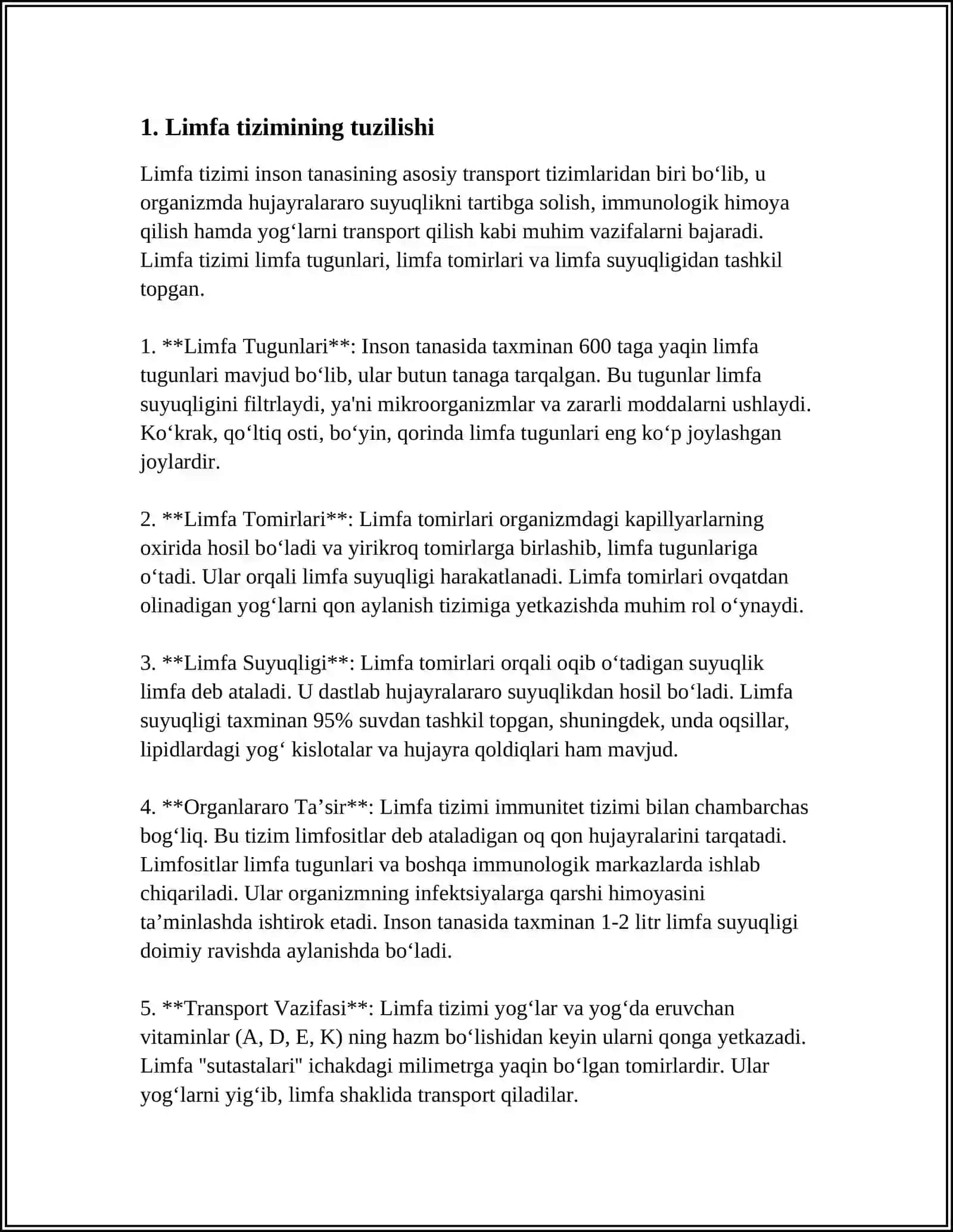 LIMFA VA UNING HARAKATI TALOQNING FUNKSIYASI ISSIQLIK ALMASHINUVI VA TANA HARORATINI BOSHQARISH KOPTOKCHALARDAGI FILTRLASH JARAYONLARI FUNKSIONAL ASIMETRIYA VA XOTIRA 4