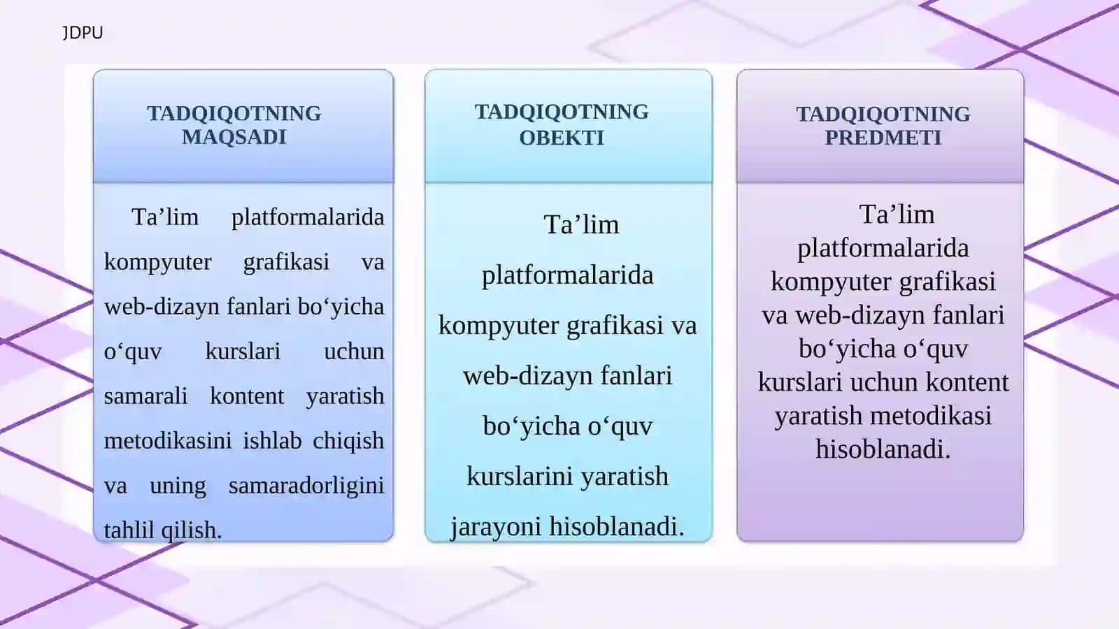 Magistrlik dissertatsiyasi: Ta’lim platformasidagi oʻquv kurslari uchun kontent yaratish metodikasi (Kompyuter grafikasi va web-dizayn fani misolida) 4