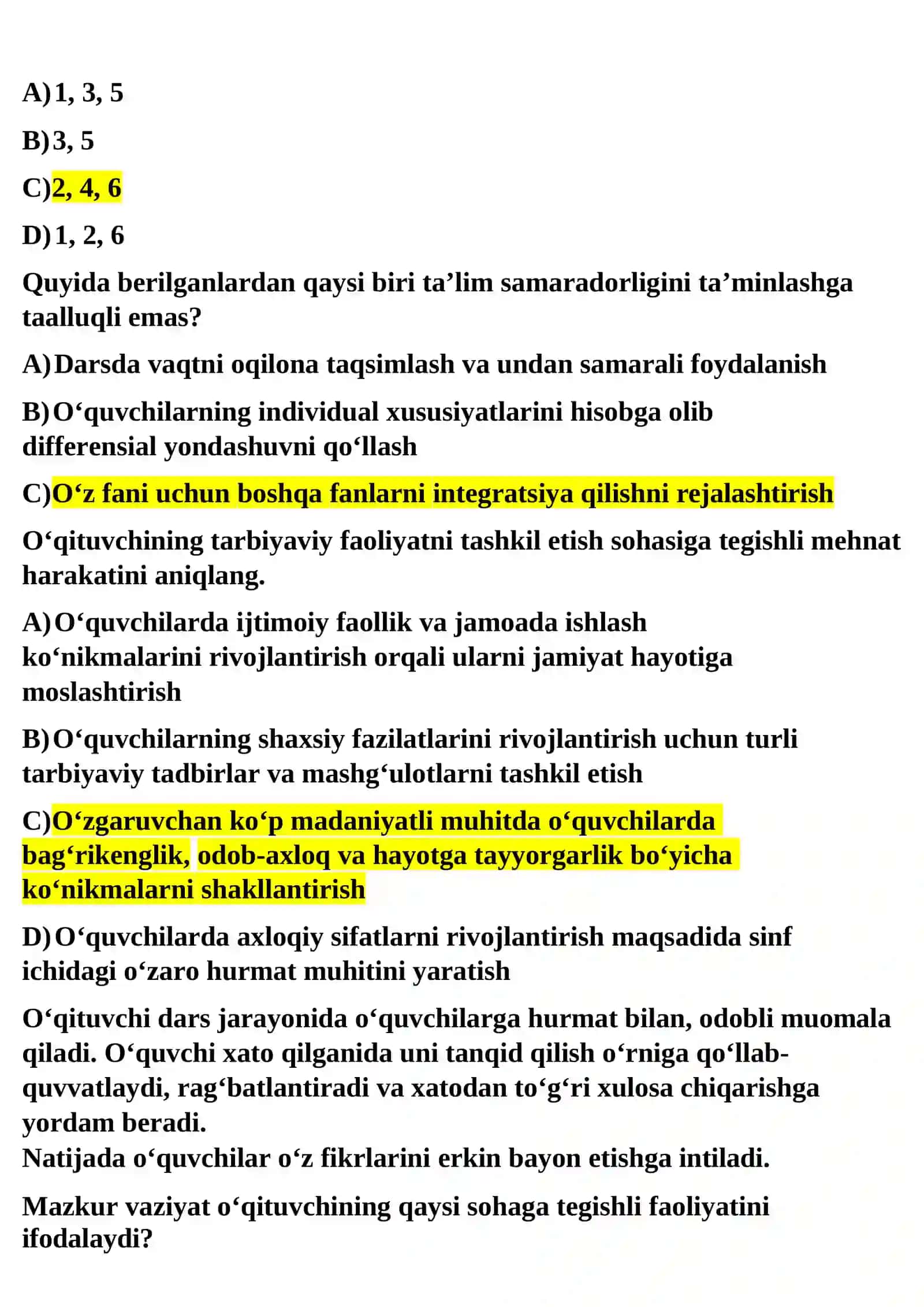 Attestatsiya 2026 yil aprel oyida tushgan testlar 4