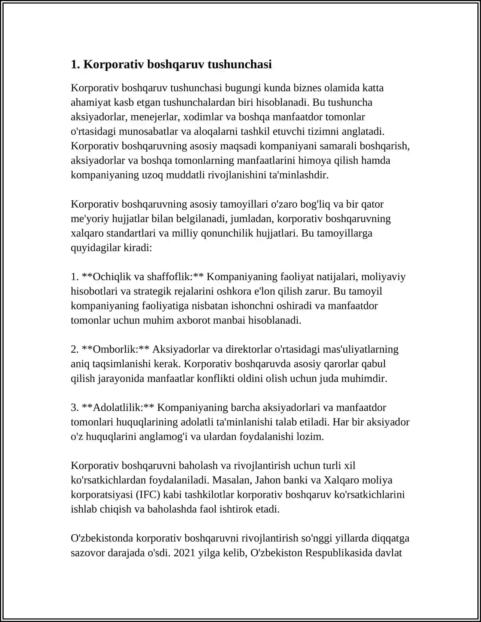 KORPORATIV BOSHQARUV TUSHUNCHASI KELIB CHIQISHI VA KORPORATIV BOSHQARUVNING KORPORATIV MENEJMENTDAN FARQI 4