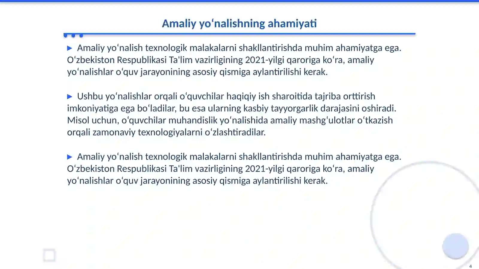 Texnologiya darslarida o‘quv jarayonini tashkil etish 4