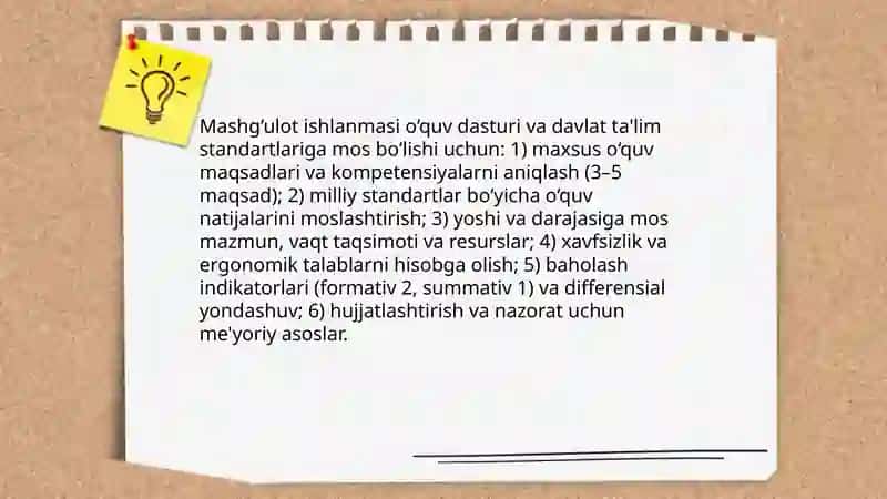 Boshlang'ich sinf Texnologiya ta'limi dasturlarida mashg‘ulot ishlanmasi tayyorlash 4