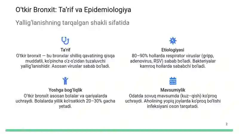 BRONXLAR O'TKAZUVCHANLIGINING BUZILISH SINDROMI. Oʻtkir va Surunkali Bronxit. 4