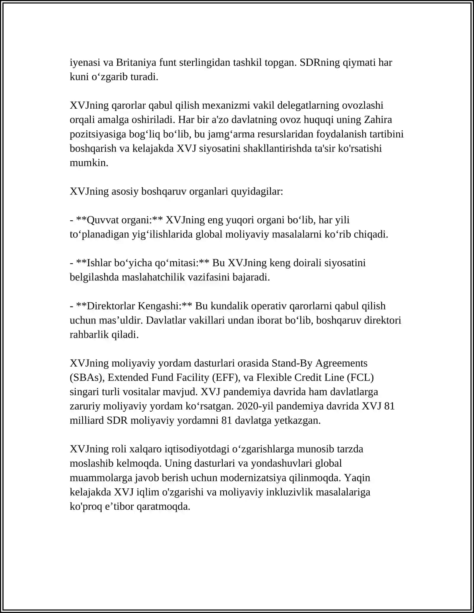 Xalqaro Valyuta Jamg'armasi va U Bilan Hamkorlik Masalalari 4