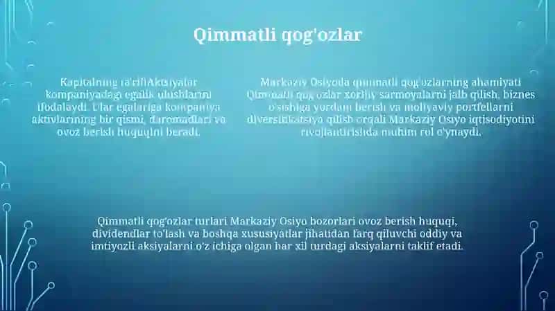 Suveren obligatsiyalar: Markaziy Osiyo mamlakatlari tomonidan chiqarilgan obligatsiyalar Markaziy Osiyo davlatlari turli maqsadlarda 4
