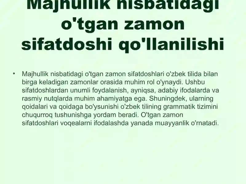 Majhullik nisbatidagi oʻtgan zamon sifatdoshi 4