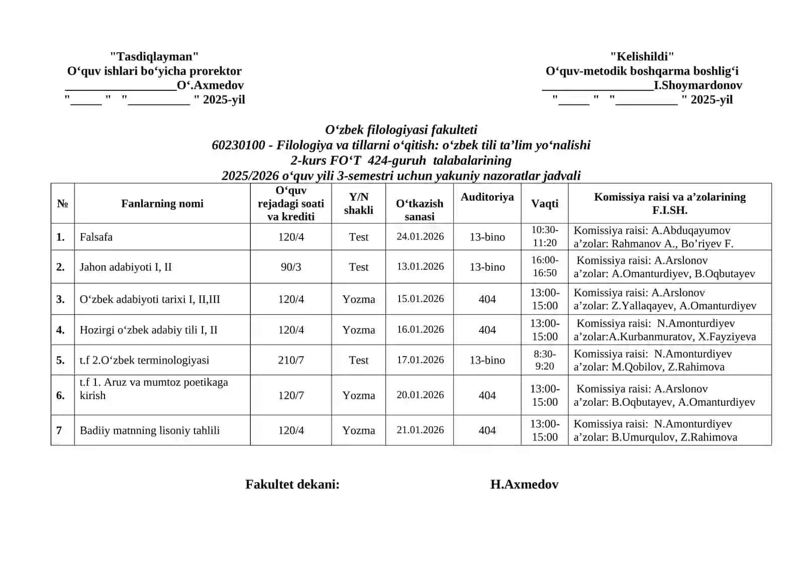 Yakuniy nazoratlar jadvali 2025-2026 4