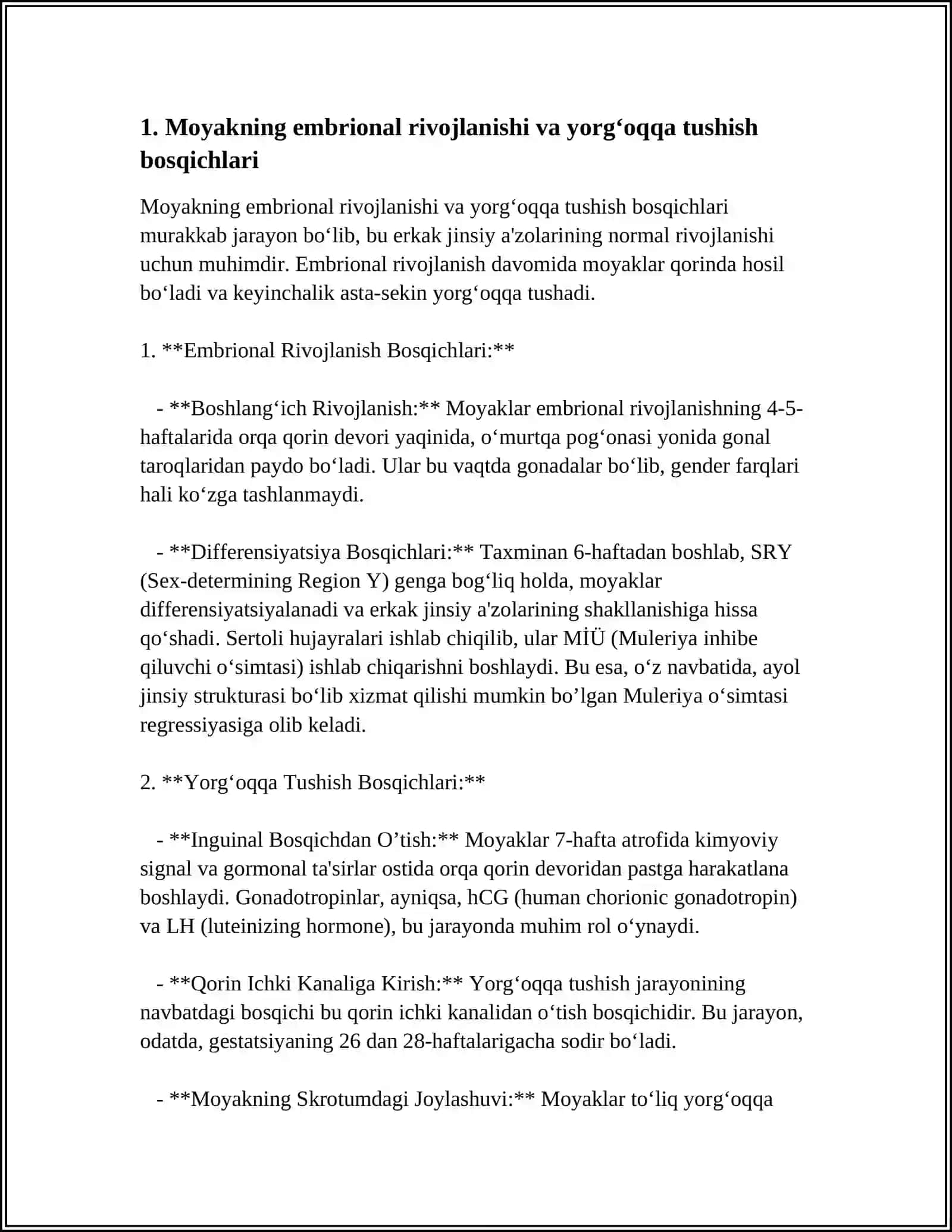 MOYAKNING YORGʻOQQA TUSHISH JARAYONI VA JINSIY AʼZOLARNING RIVOJLANISH NUQSONLARI RASMLI QILIB TAYYORLAB BER 4