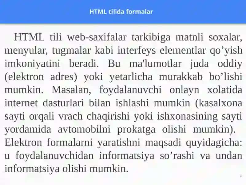 HTML tilida formalars, freymlar va obyektlar 4
