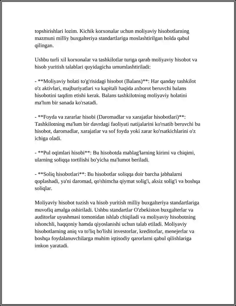 Turli tashkiliy-huquqiy shakllarda moliyaviy hisobot va hisob yuritish talablari 4