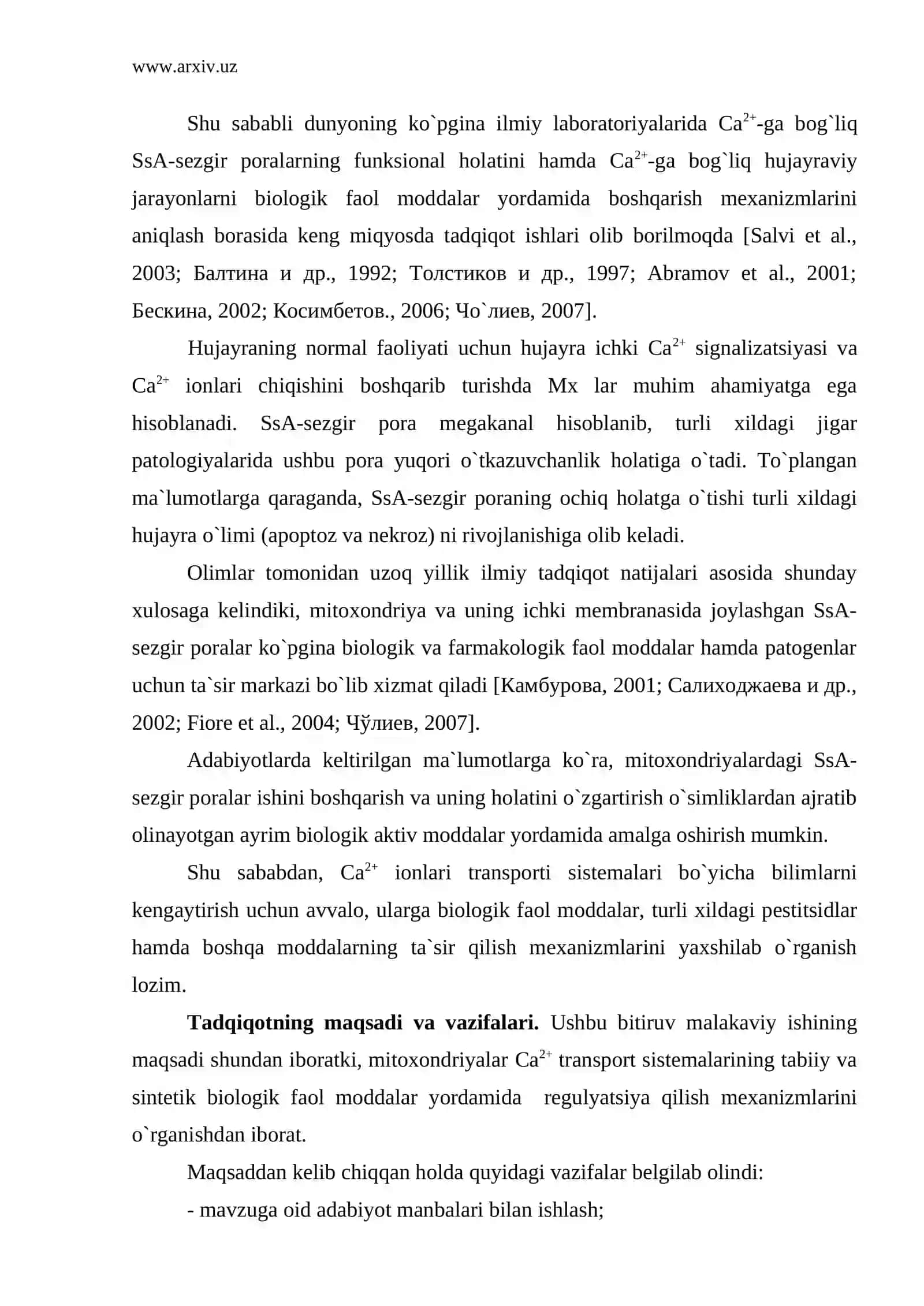 "Mitoxondriyalarda Са2+-transport sistemalarining tuzilishi, funksiyasi va ularga biologik faol moddalarning ta`siri" 4