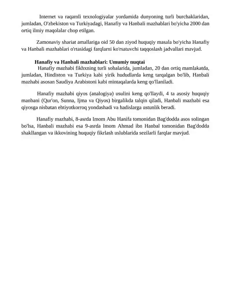 Hanafiylik Xanbaliylik mazhabining o'zaro farqlari 4