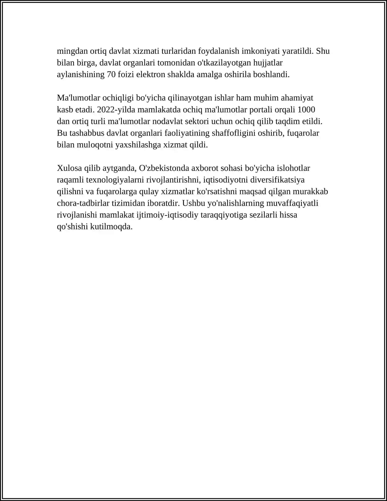 O'ZBEKISTONDA AXBOROT SOHASINI ISLOH QILISH, SO'Z VA AXBOROT ERKINLIGI.OAV FAOLIYATI 4