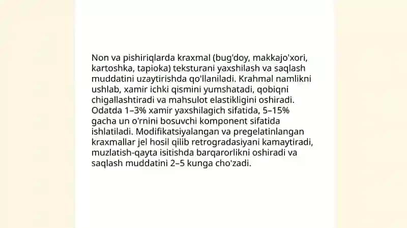 kraxmallarning oziq-ovqat va boshqa sohalarda qo'llanilishi 4