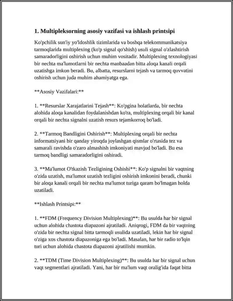 MULTIPLEKSOR VA DEMULTIPLEKSORLARNING VAZIFASI, PARAMETRLARI 4