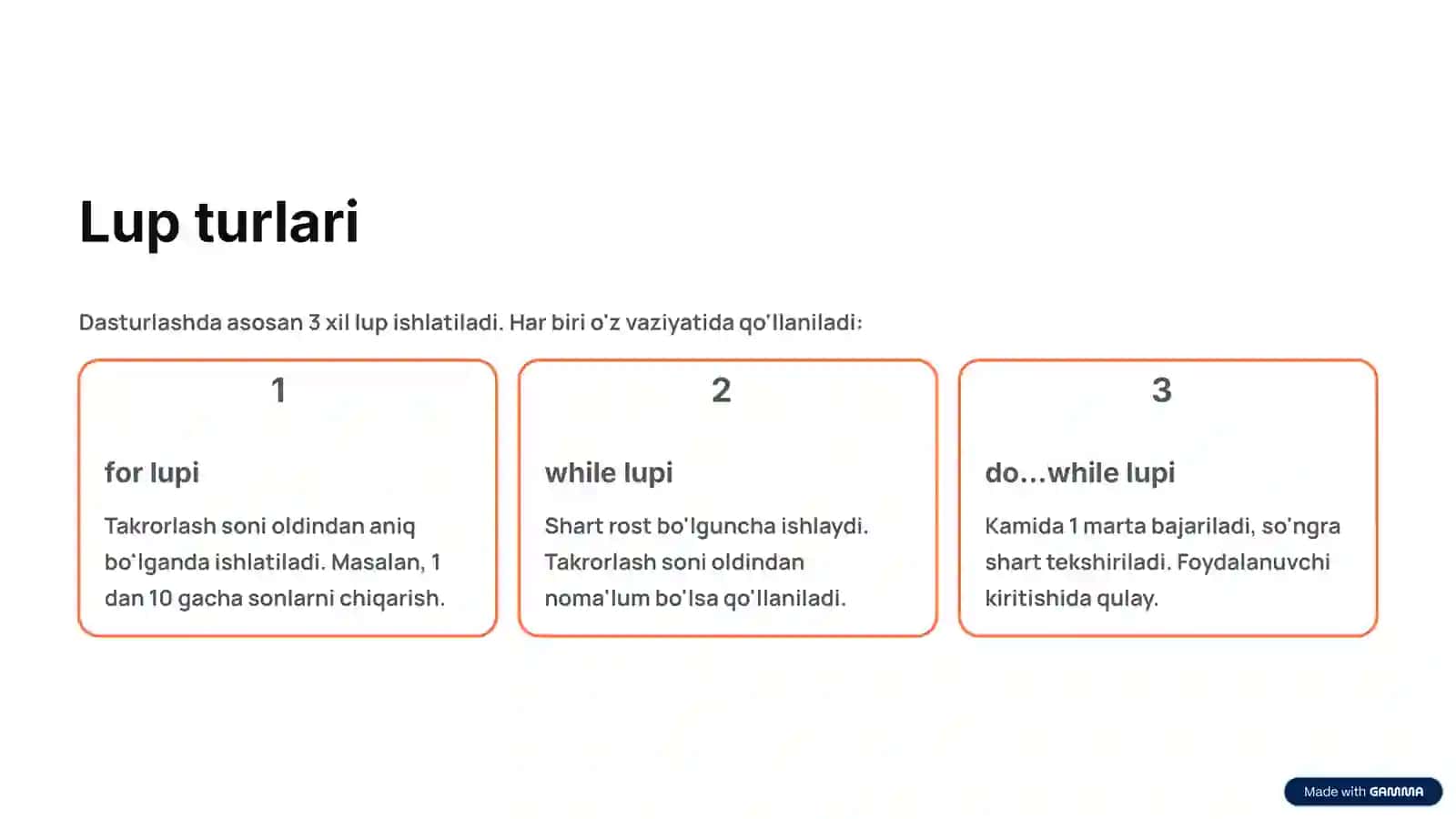 Luplar (Takrorlash Operatorlari) 4