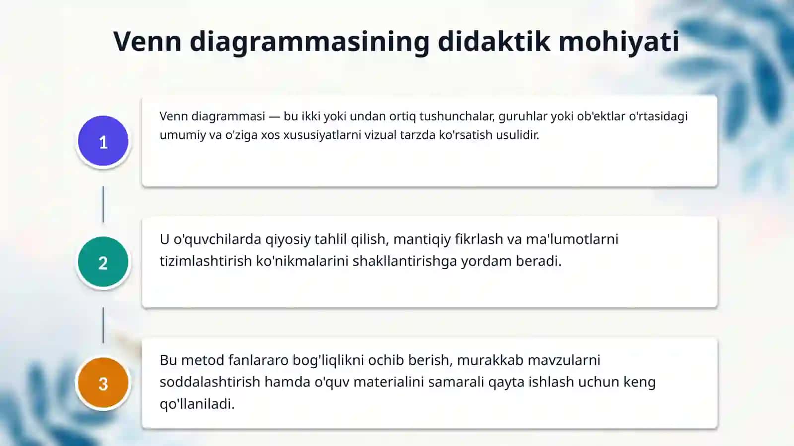 Ta'limda interfaol metodlar: Venn diagrammasi va Aqliy hujum (Brainstorming) misolida 4