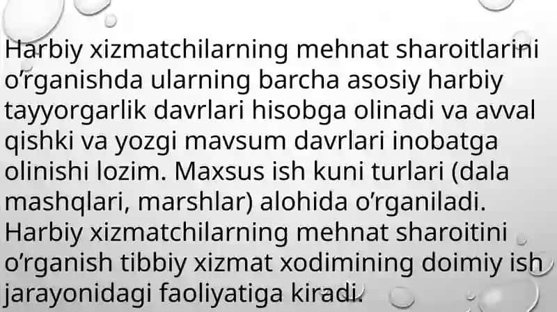 Harbiy mehnat gigiyenasini o'rganish 4