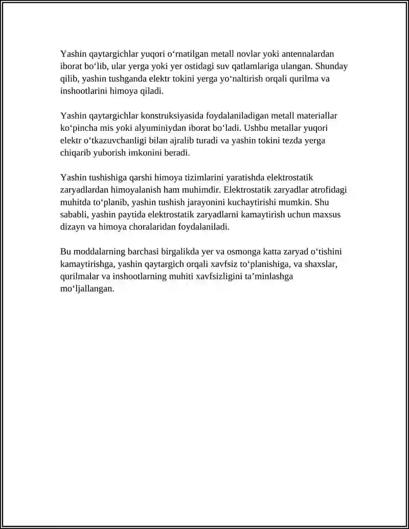 YASHIN QAYTARGICHLAR. ELEKTROSTATIK ZARYADLARDAN HIMOYALANISH 4