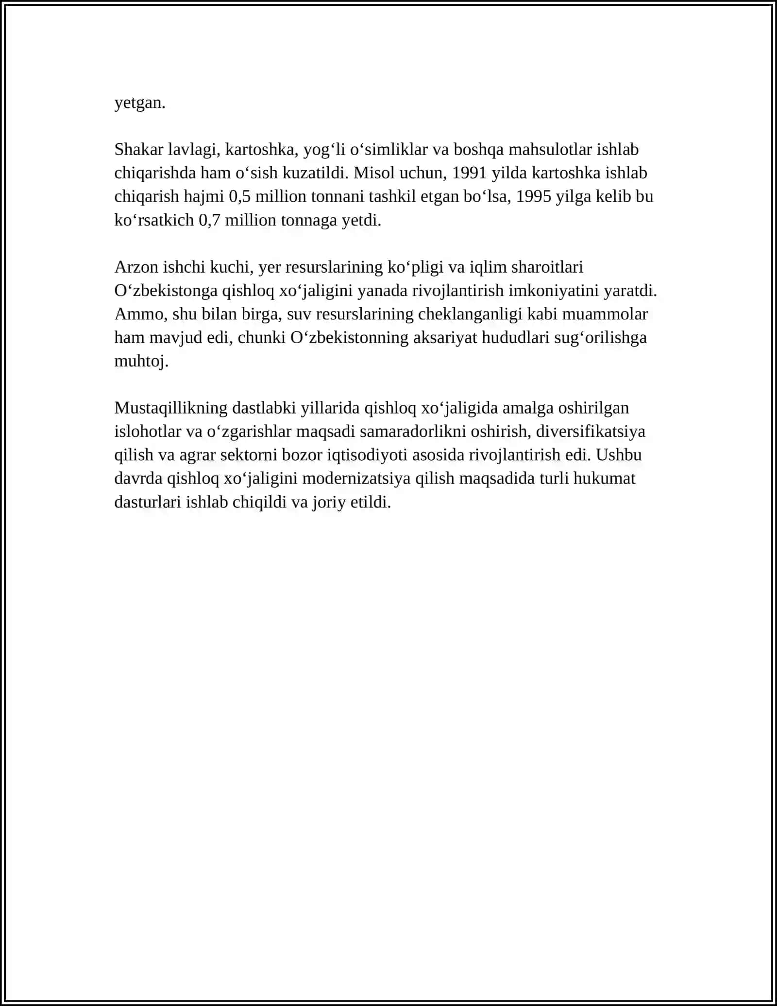 MUSTAQILLIK YILLARIDA QISHLOQ HÔJALIGI VA SANOAT SOHASIDAGI ÕZGARISHLAR 4