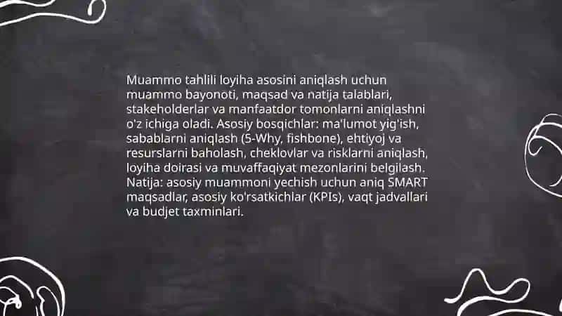 Loyiha. Loyiha tayyorlash va uning taqdimoti 4