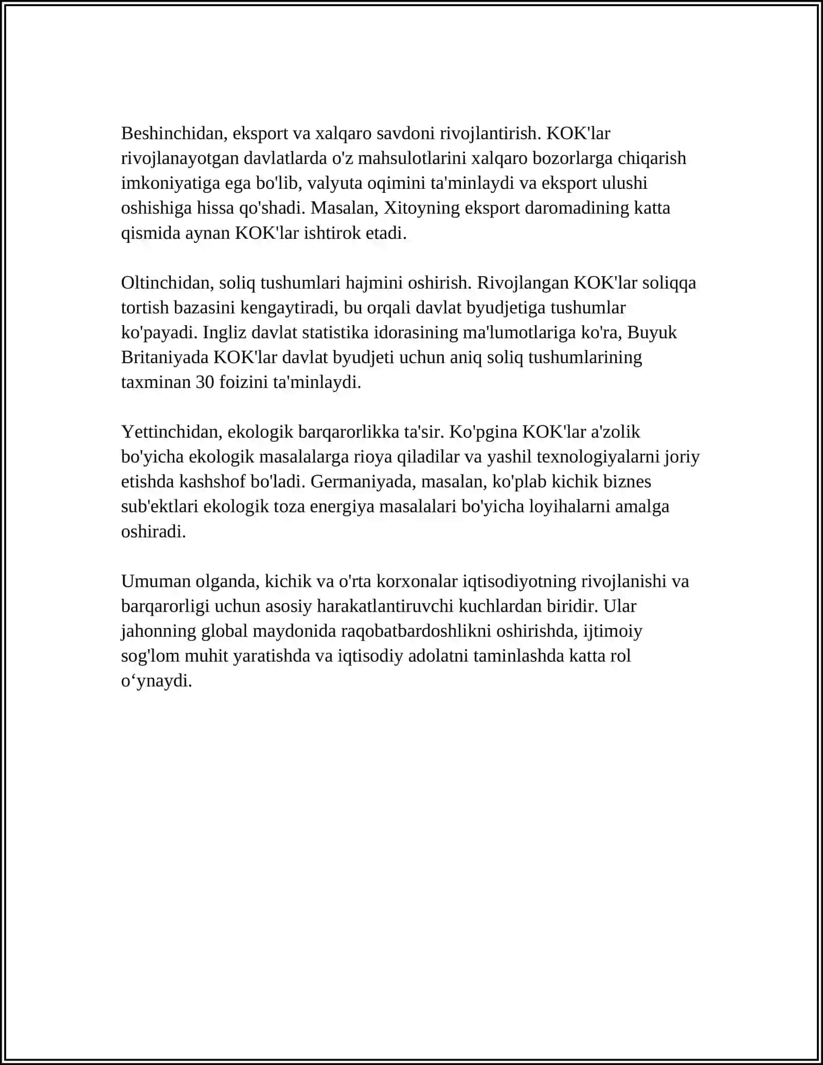 Tadbirkorlik faoliyatining iqtisodiy rivojlanishga ta'siri: kichik va o'rta korxonalarning roli 4