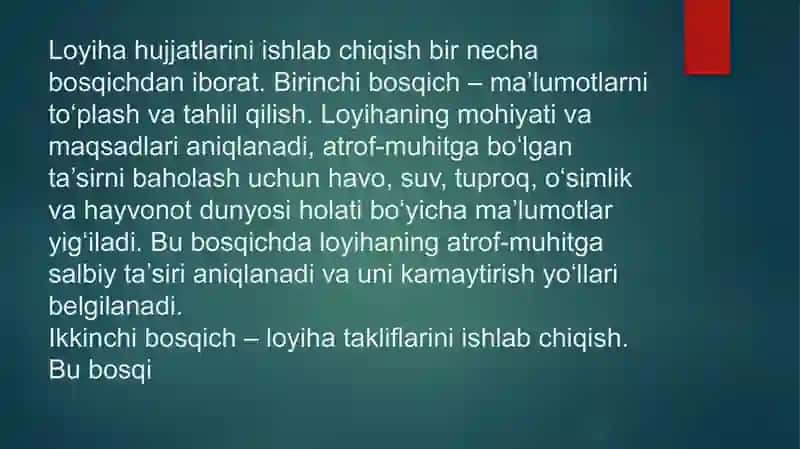 Atrof-muhitni muhofaza qilish bo‘yicha loyiha hujjatlarini ishlabchiqish 4