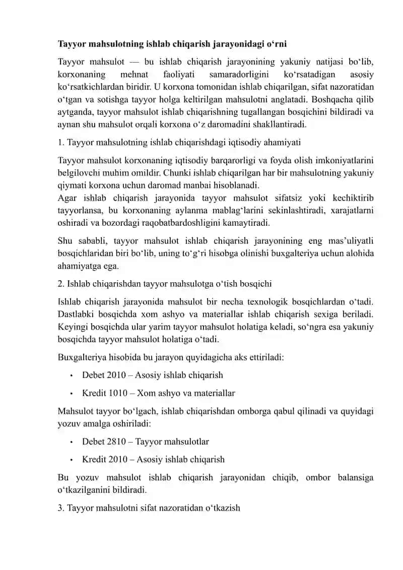 Tayyor mahsulotlarni jo‘natish bo‘yicha muomalalar to‘g‘riligining auditi 4