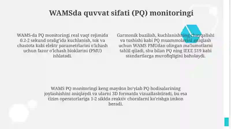 WAMS tizmlarida Wide area monitoring system PQ nazorati va foydalanilgan adabiyot 4