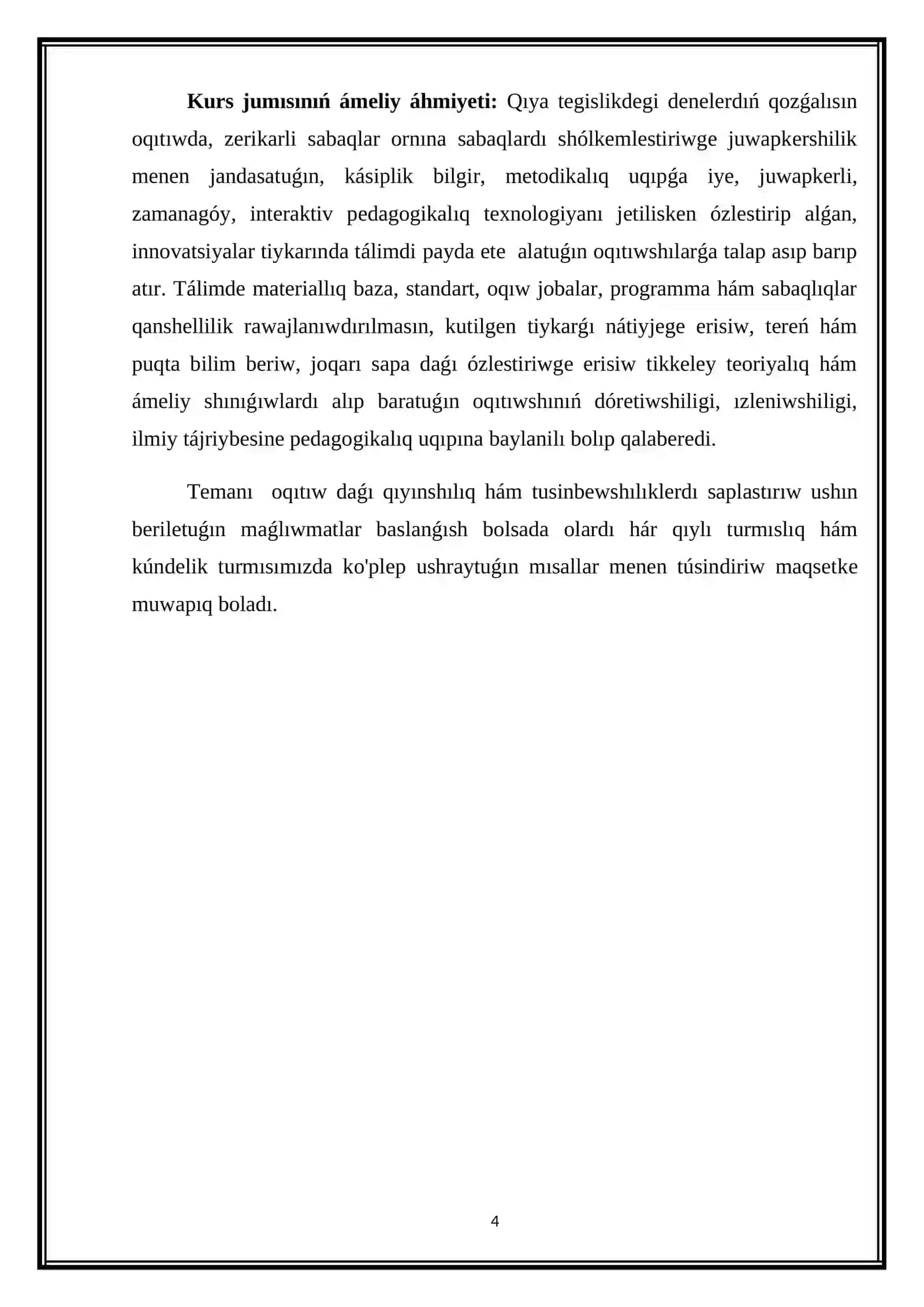 Fizika hám astronomiya oqıtıw metodikası qánigeligi 3A-kurs studenti Jumabaeva Malikanıń 4
