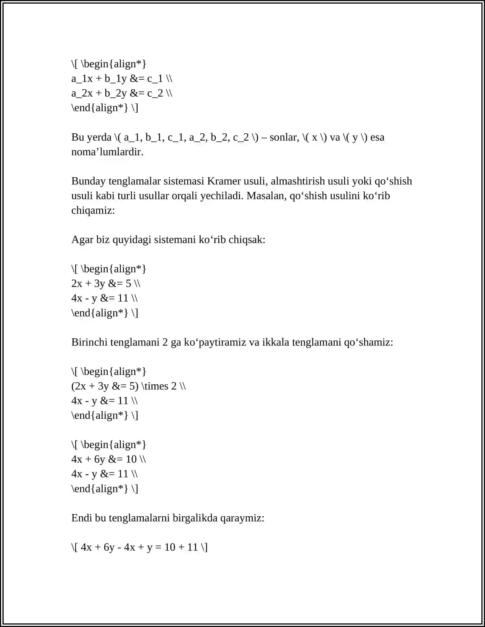 MATHCADDA CHIZIQLI TENGLAMALARNI YECHISH 4