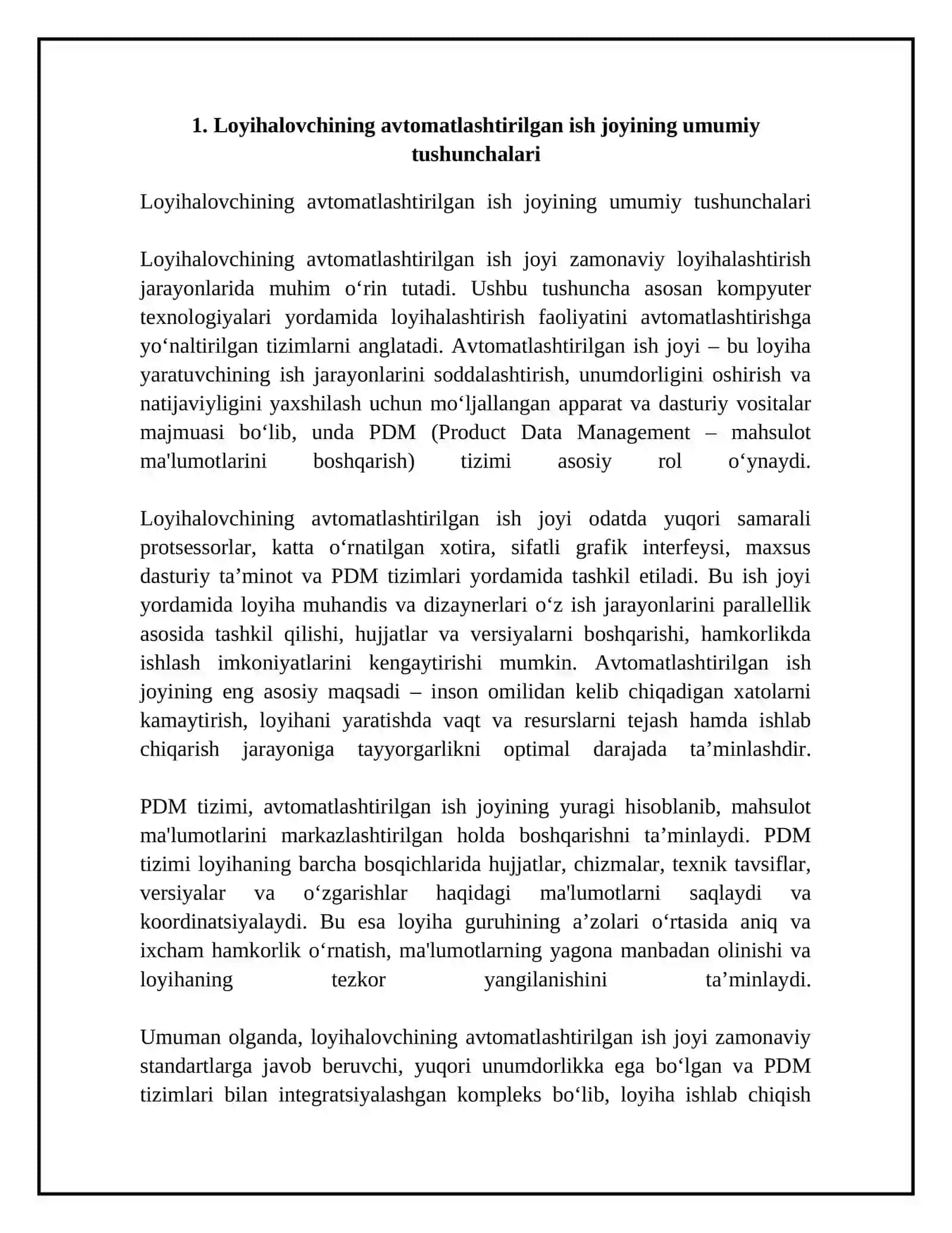 Loyihalovchining avtomatlashtirilgan ish joyi (PDM tizimi bilan) 4