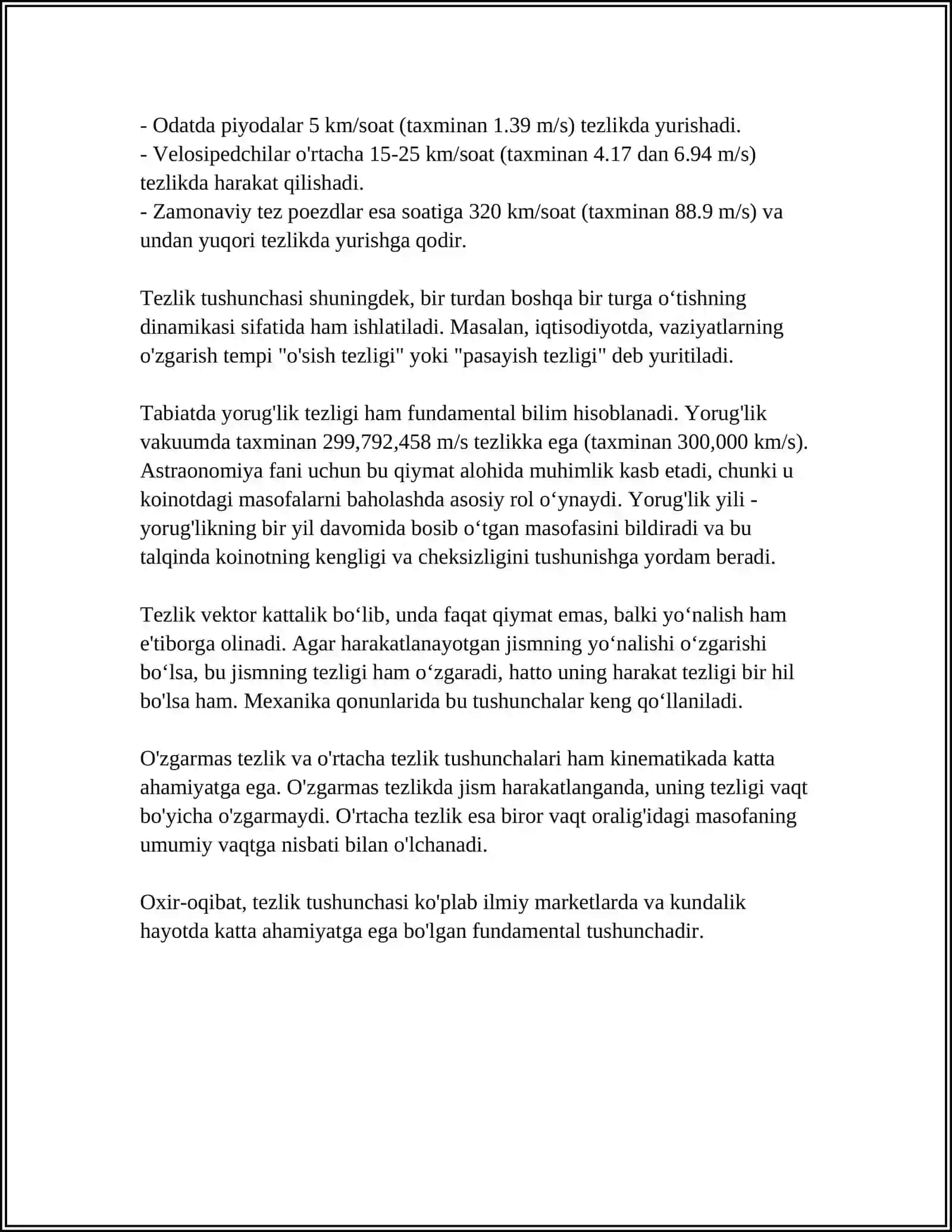TÒGʻRI CHIZIQLI HARAKAT TEZLIGINI ANIQLASHGA DOIR MASALALAR 4