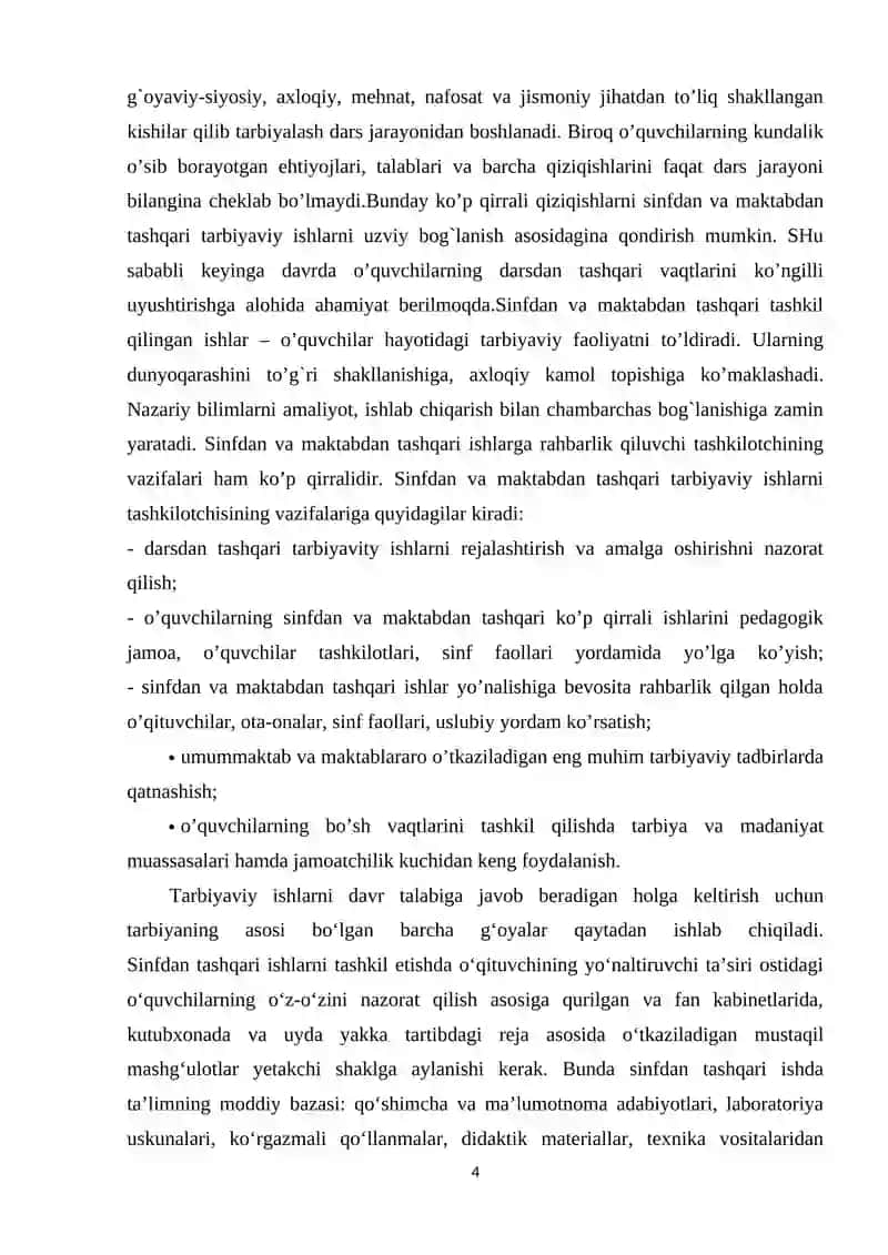 SINFDAN TASHQARI TARBIYAVIY ISHLARNI MAZMUNI,SHAKLI VA METODLARI 4