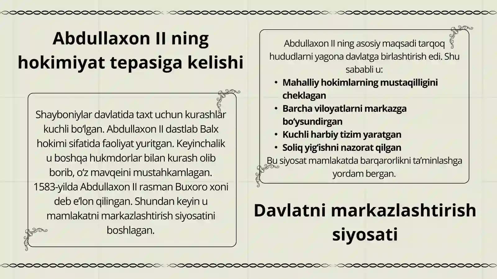 Abdullaxon II ning ichki va tashqi siyosati 4