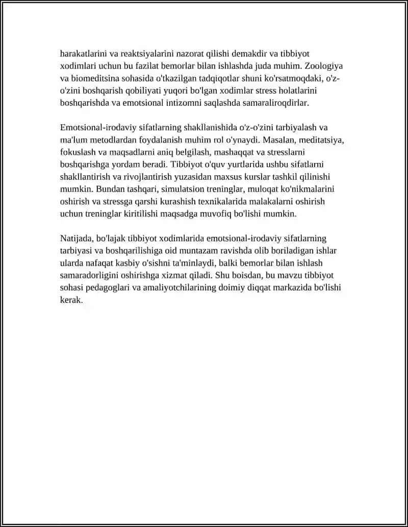 BO'LAJAK TIBBIYOT XODIMLARIDA EMOTSIONAL-IRODAVIY SIFATLARNI TARBIYALASH VA BOSHQARISH 4