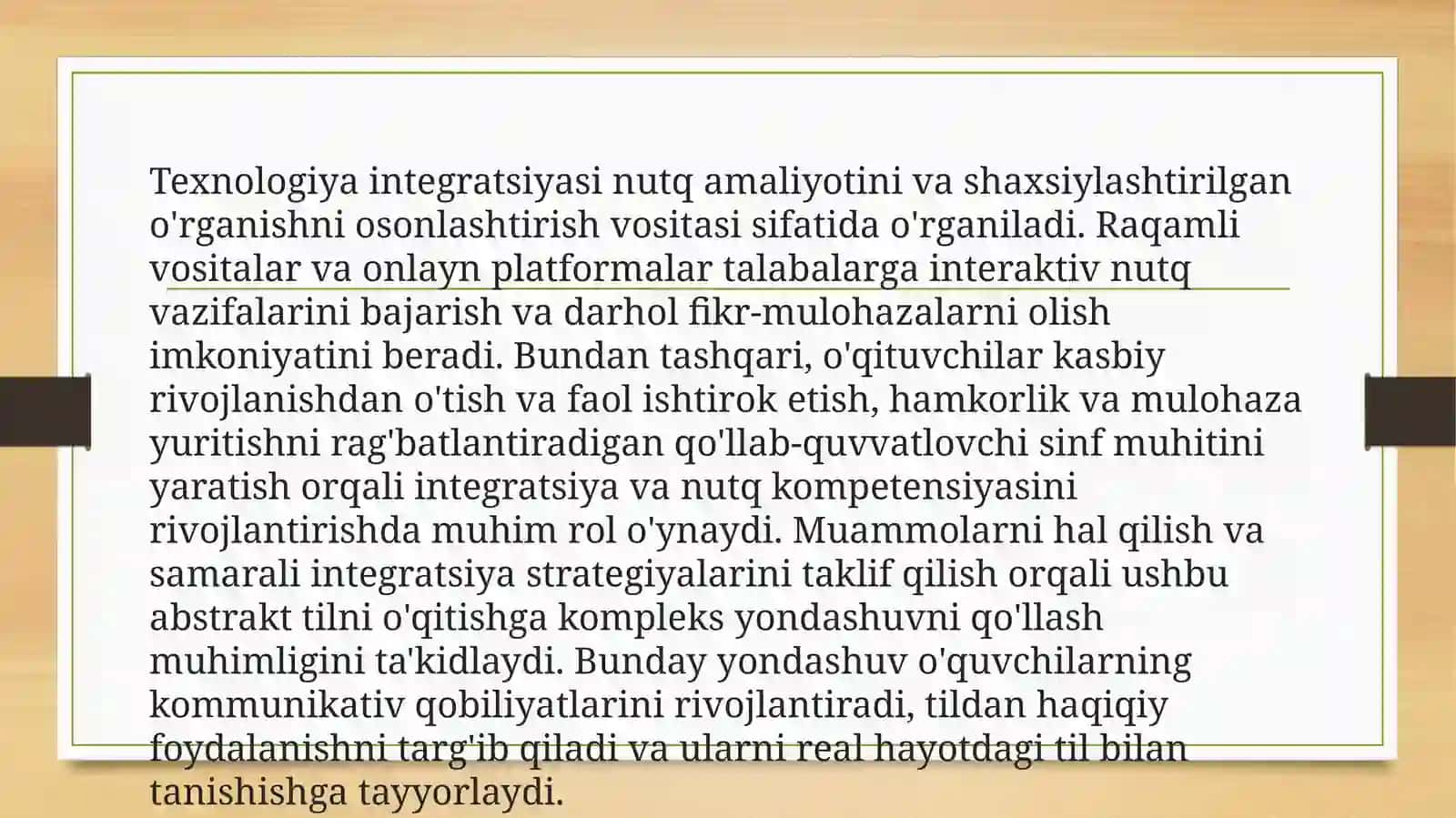 Ona tili darslaridainnovatsiyava integratsiya asosida o‘quvchilarningnutqiykompetensiyalaridanyozishni rivojlantirish texnologiyalari 4