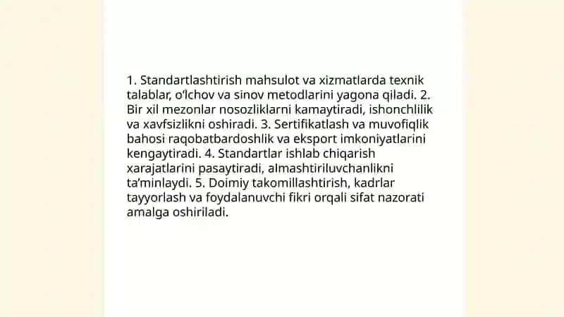 Standartlashtirishning asosiy maqsadi va vazifalari 4