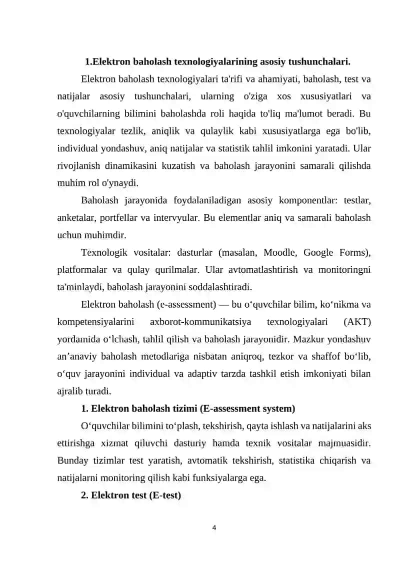 Diagnostika va o‘quvchilar bilimini elektron baholashning zamonaviy metod va texnalogiyalarini joriy etishi 4