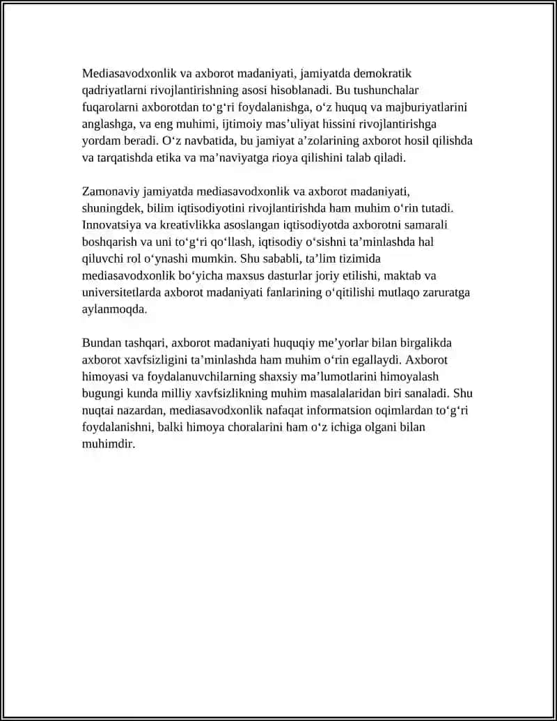 MEDIASAVODXONLIK VA AXBOROT MADANIYATI EVALUTSIYASI VA UNING JAMIYATDAGI OʻRNI 4