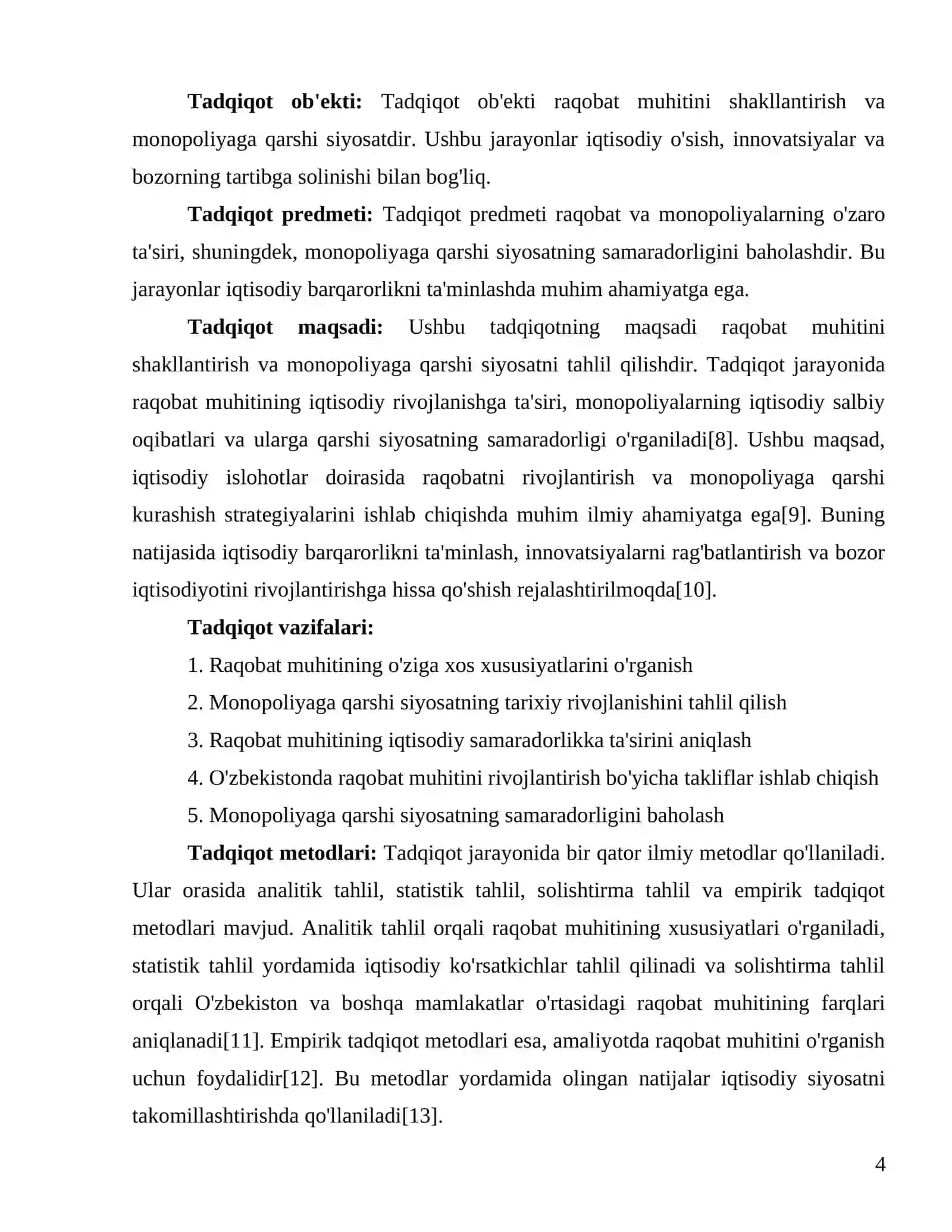 "Raqobat muhitini shakllantirish va monopoliyaga qarshi siyosat tahlili" 4