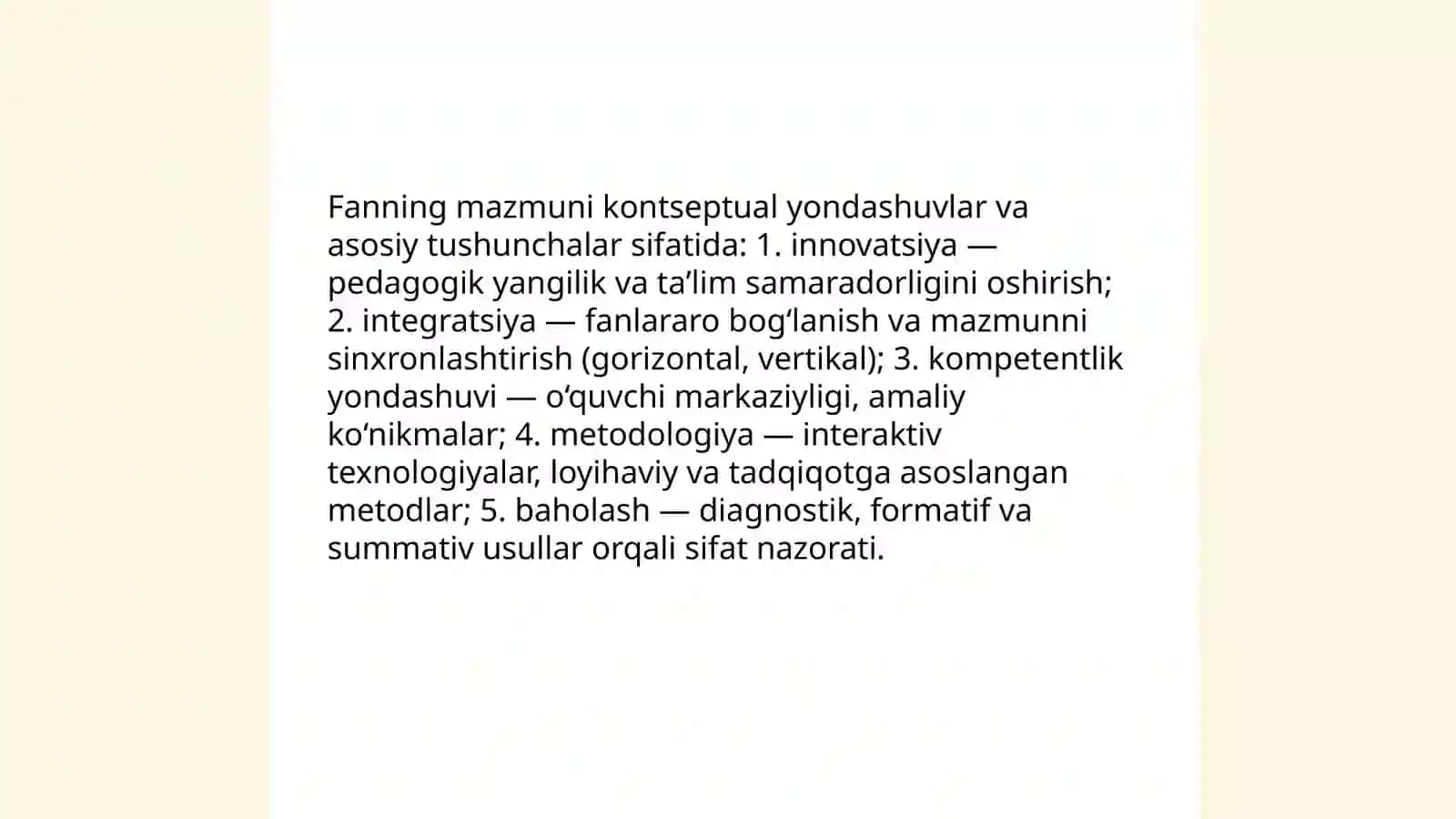 Boshlangʻich taʼlimda innovatsiya va integratsiya fanining mazmuni, predmeti,metadologiyasi 4