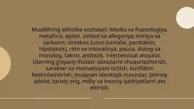 Tanlangan badiiy asarlarni estetik-g'oyaviy jihatdan tahlil qilish 4