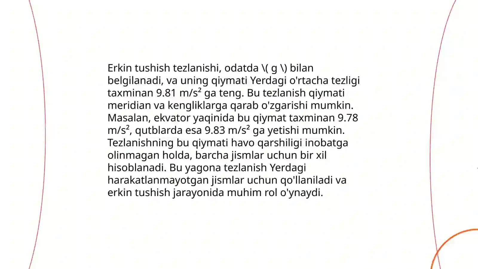 Erkin tushish tezlanishi 4