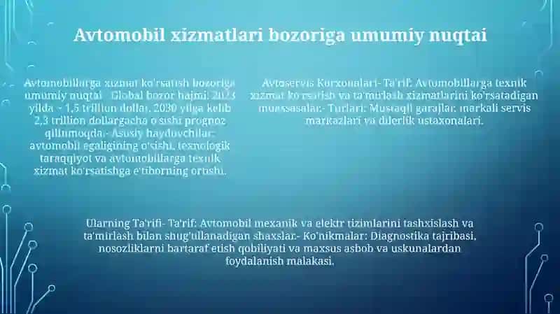 Avtoservis Korxonalari VaUlarningTa'Rifi 4